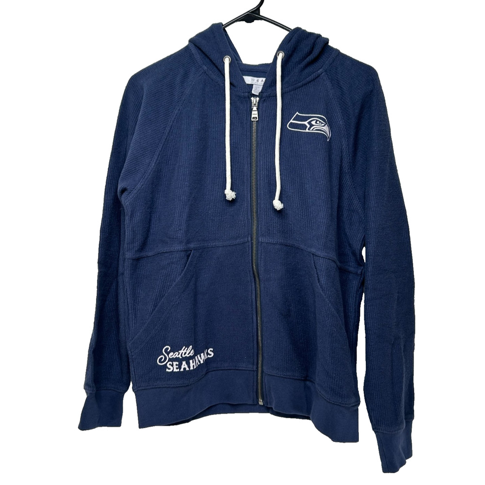 Wear By Erin Andrews Seattle Seahawks Textured Blue Full Zip Hoodie Women's Med